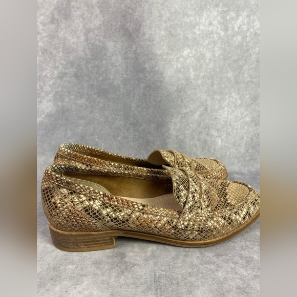 Anthropologie Seychelles Weekenders Tan Tiger Eye Reptile Leather Loafers Sz 8.5 - Picture 1 of 12
